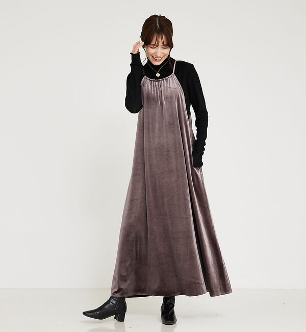 abahouse mavie「【大人のいちまんワンピ】プリント＆ベロアキャミワンピ」|ワンピース|