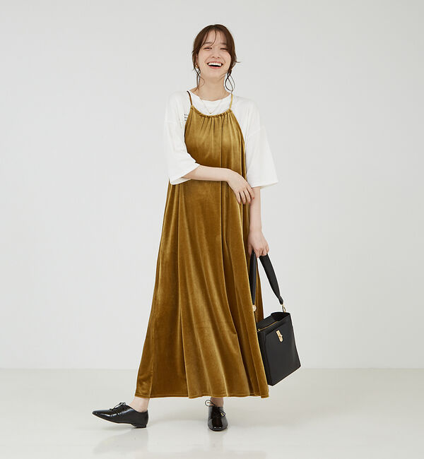 abahouse mavie「【大人のいちまんワンピ】プリント＆ベロアキャミワンピ」|ワンピース|