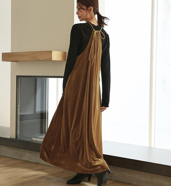 abahouse mavie「【大人のいちまんワンピ】プリント＆ベロアキャミワンピ」|ワンピース|