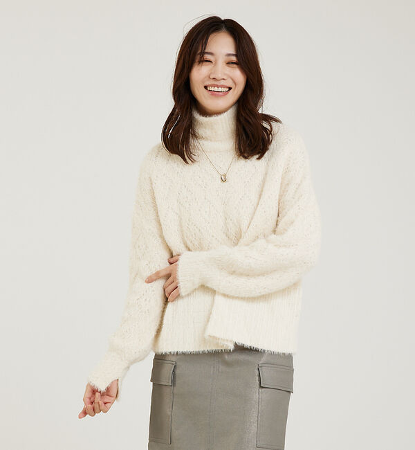 abahouse mavie「シャギーミックスダイヤ柄タートル」|ニット・セーター|