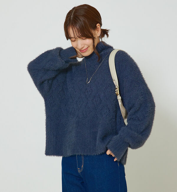 abahouse mavie「シャギーミックスダイヤ柄タートル」|ニット・セーター|