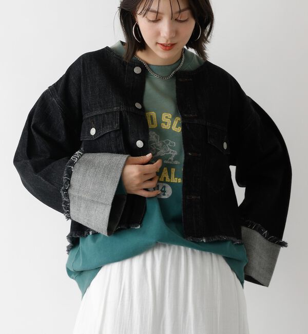 abahouse mavie「【EDWIN】ロールアップデニムジャケット/春服/Gジャン/ノーカラー/ショート」|その他|