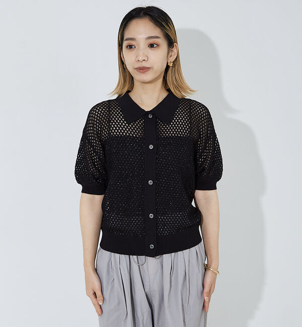 NOMINE「メッシュニットポロカーデ」|ポロシャツ|