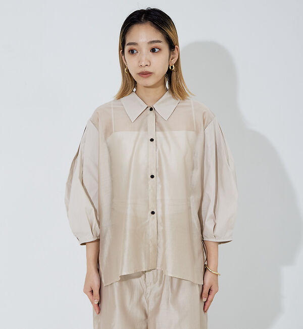 NOMINE「【セットアップ着用可】シアー コンビ5分袖 襟付きシャツ」|シャツ・ブラウス|