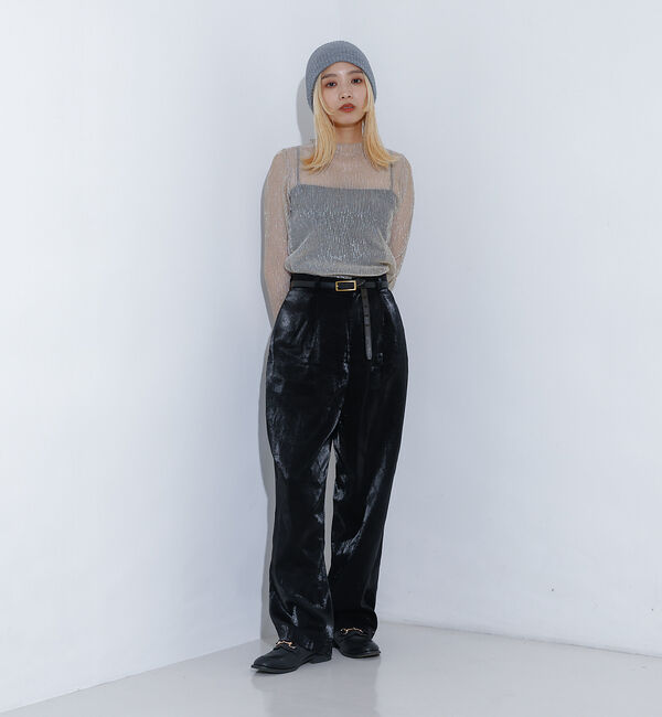 NOMINE「ラメ シアー プリーツ トップス （ロンＴ)」|Tシャツ・カットソー|