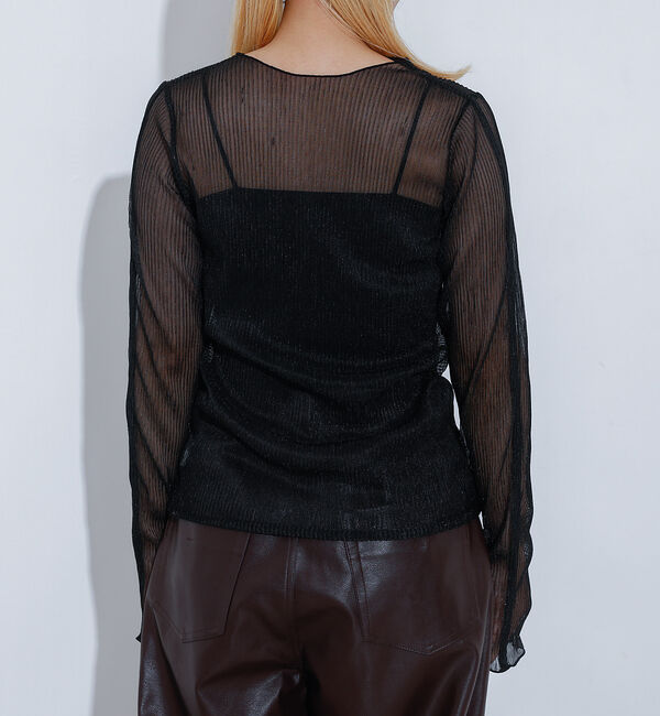 NOMINE「ラメ シアー プリーツ トップス （ロンＴ)」|Tシャツ・カットソー|