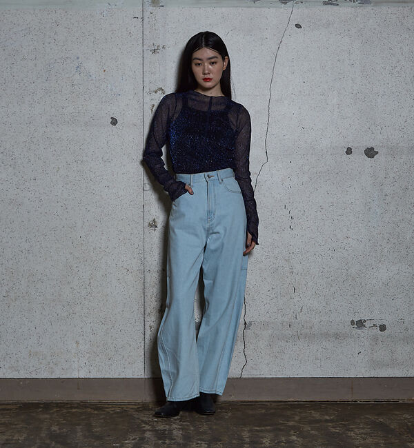 NOMINE「ラメ シアー プリーツ トップス （ロンＴ)」|Tシャツ・カットソー|