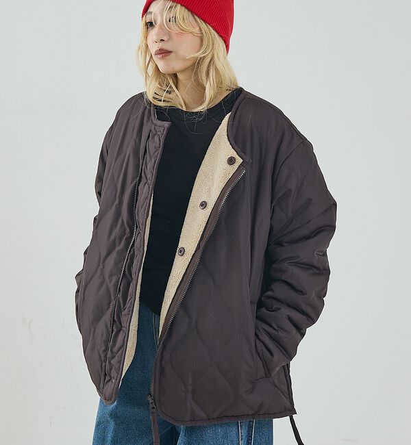 NOMINE「【TAION】ミリタリー リバーシブル クルーネック ダウンジャケット / ブル」|ダウン|ブラウン