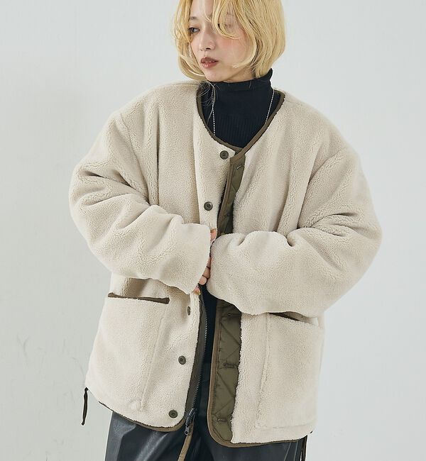 NOMINE「【TAION】ミリタリー リバーシブル クルーネック ダウンジャケット / ブル」|ダウン|カーキ