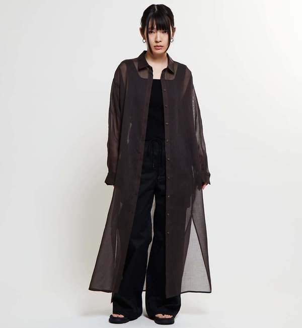 Soffitto「《コラボ》【Soffitto&times;TINDA】ギャザーシャツワンピース」|その他|ブラウン