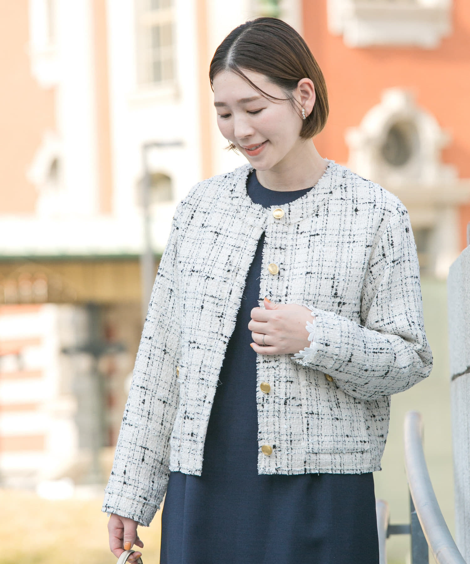 URBAN RESEARCH ROSSO「『WEB限定』ツイードノーカラージャケット」|ノーカラージャケット|オフホワイト