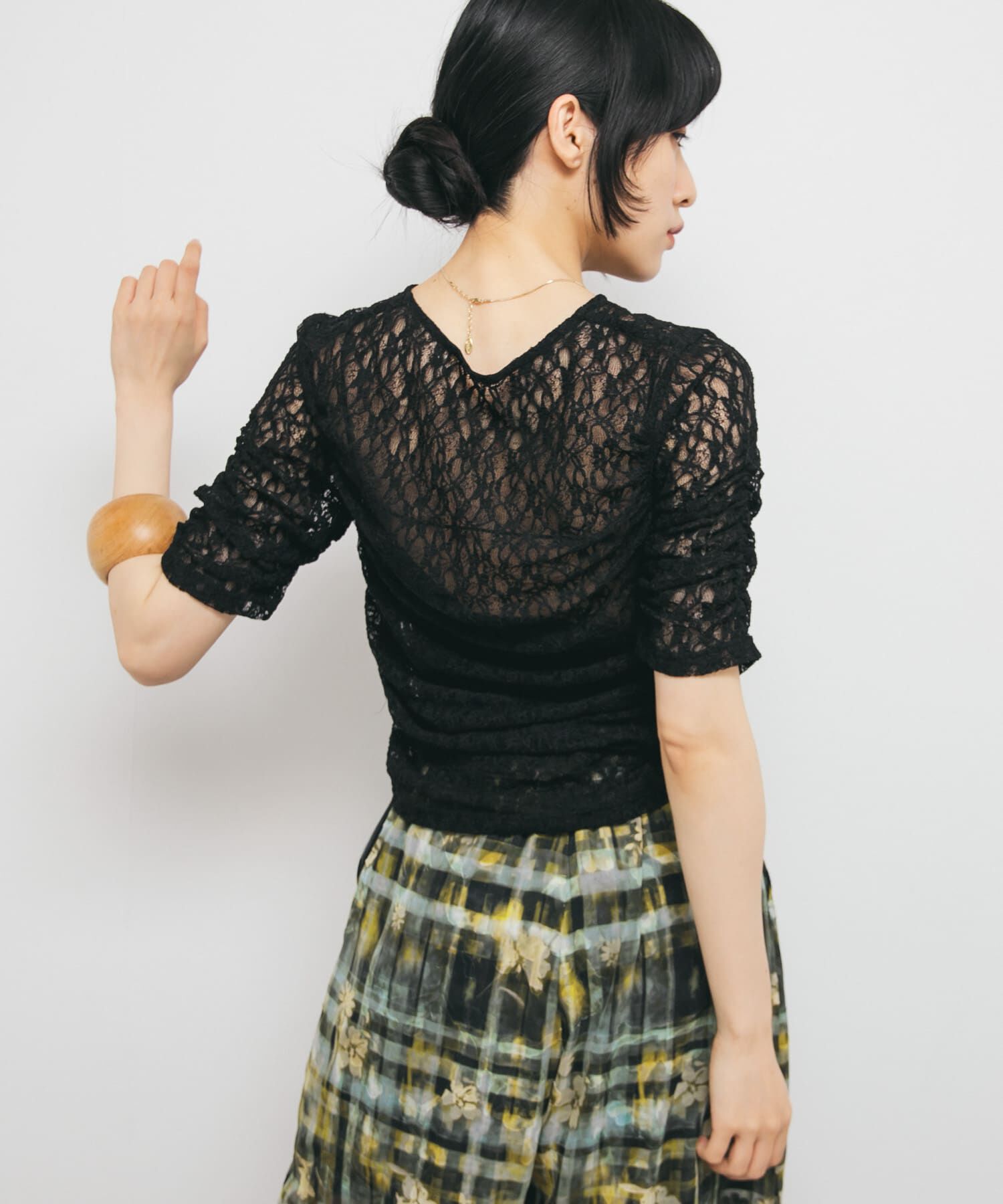  「ハーフスリーブドレープレースTEE」|Tシャツ・カットソー|