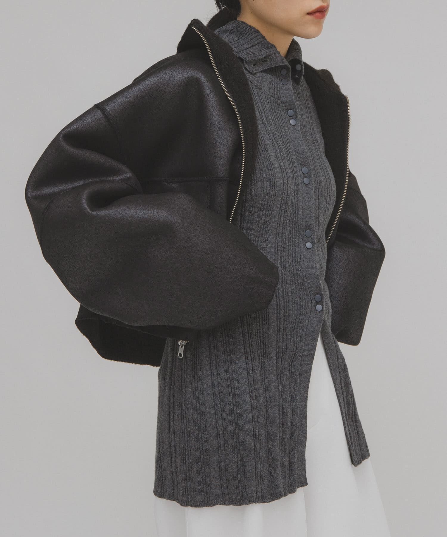  「ボタンアップランダムRIBニット」|ニット・セーター|