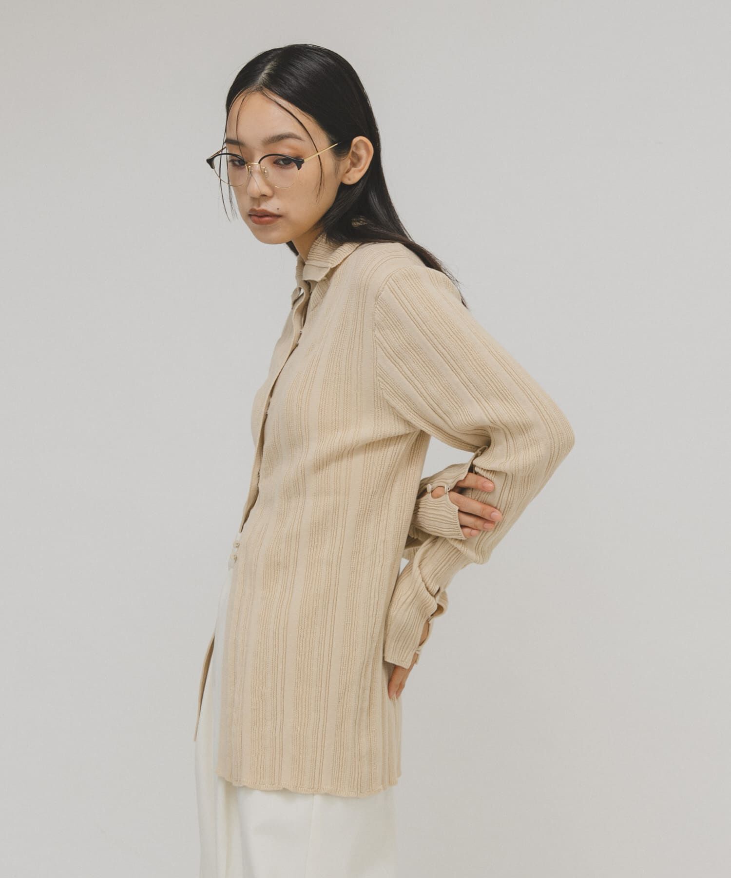  「ボタンアップランダムRIBニット」|ニット・セーター|