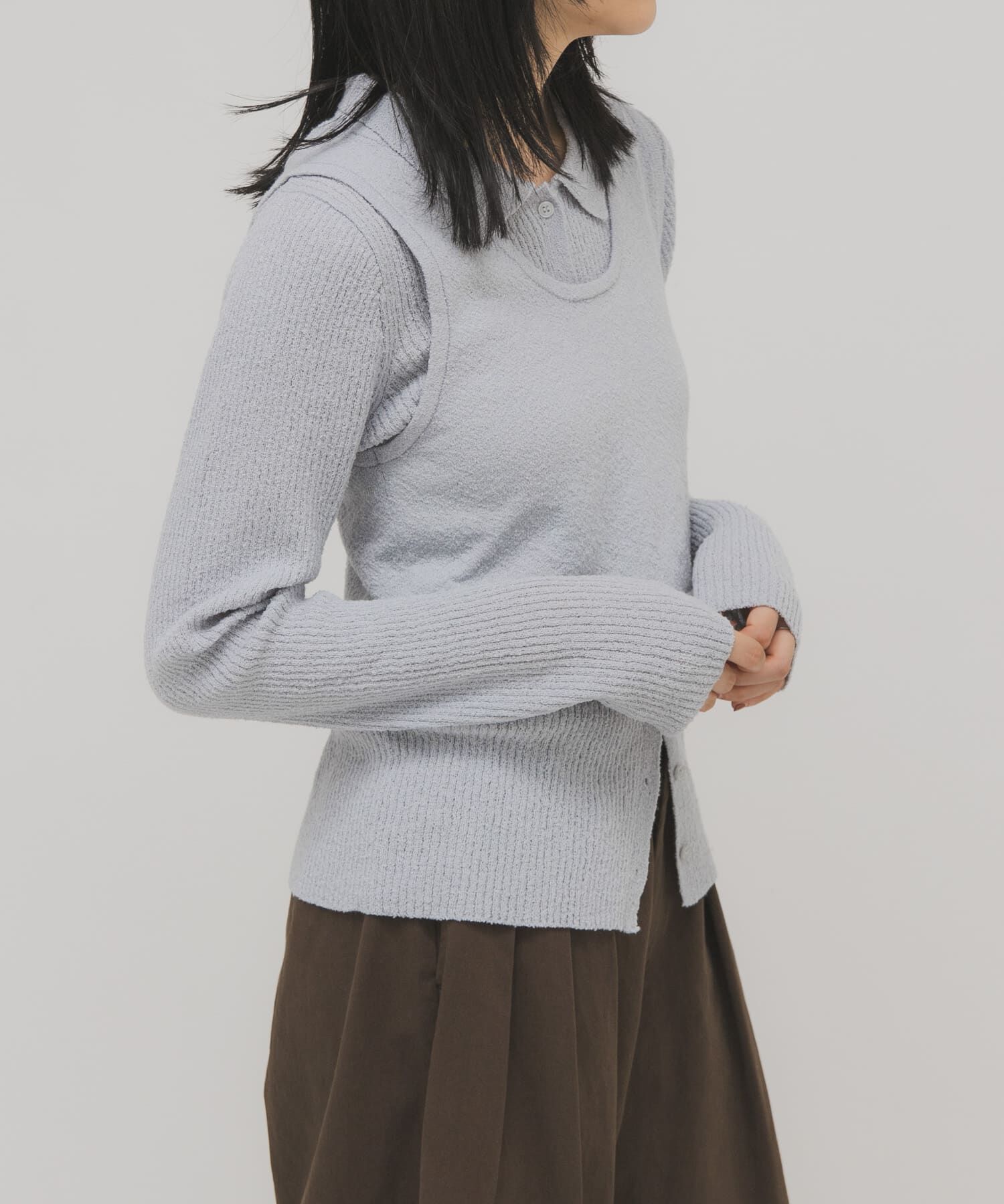  「『一部WEB限定カラー』ミニブークレレイヤードニットシャツ」|ニット・セーター|