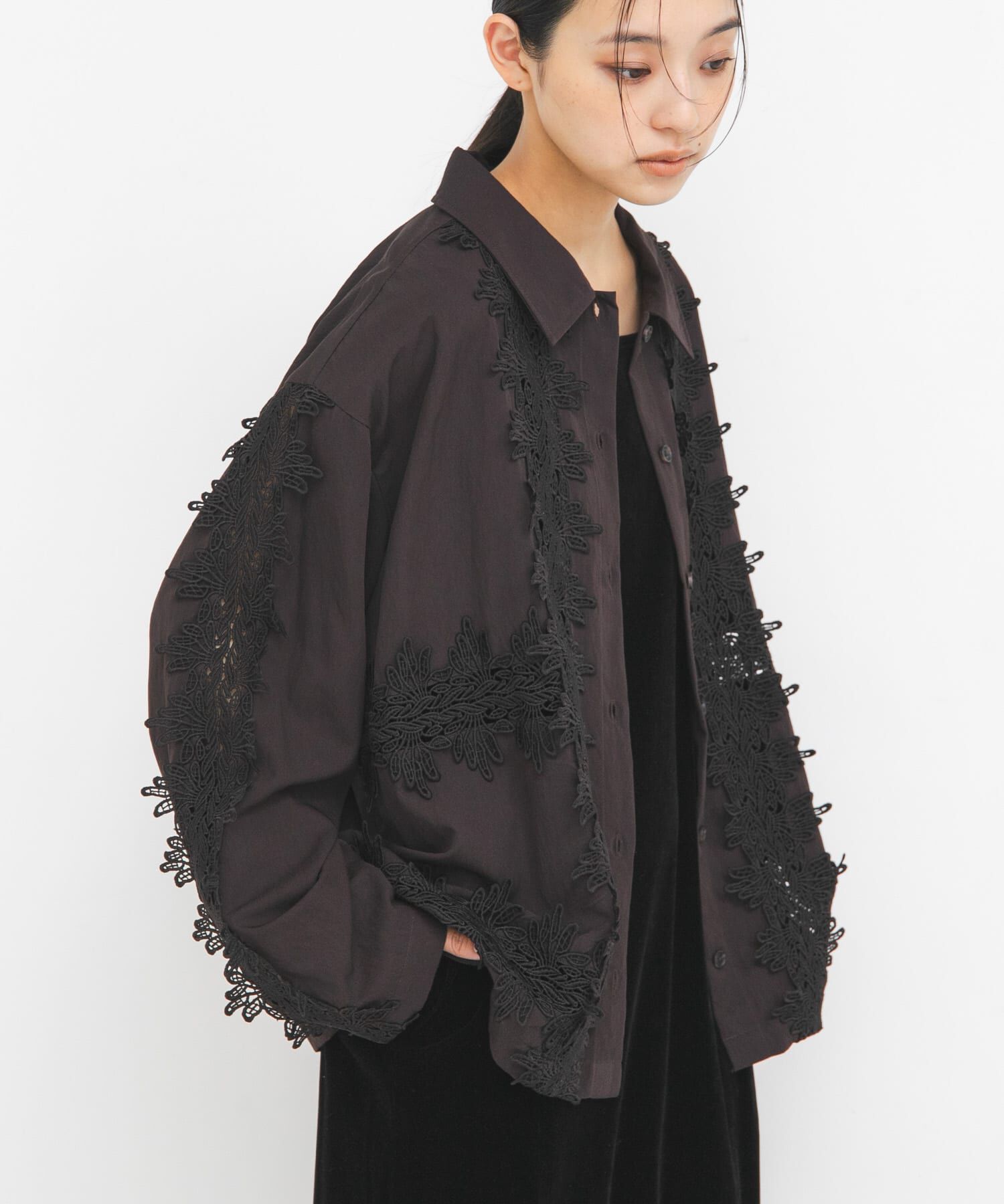  「ヴィンテージライクレースシャツ」|シャツ・ブラウス|ダークブラウン