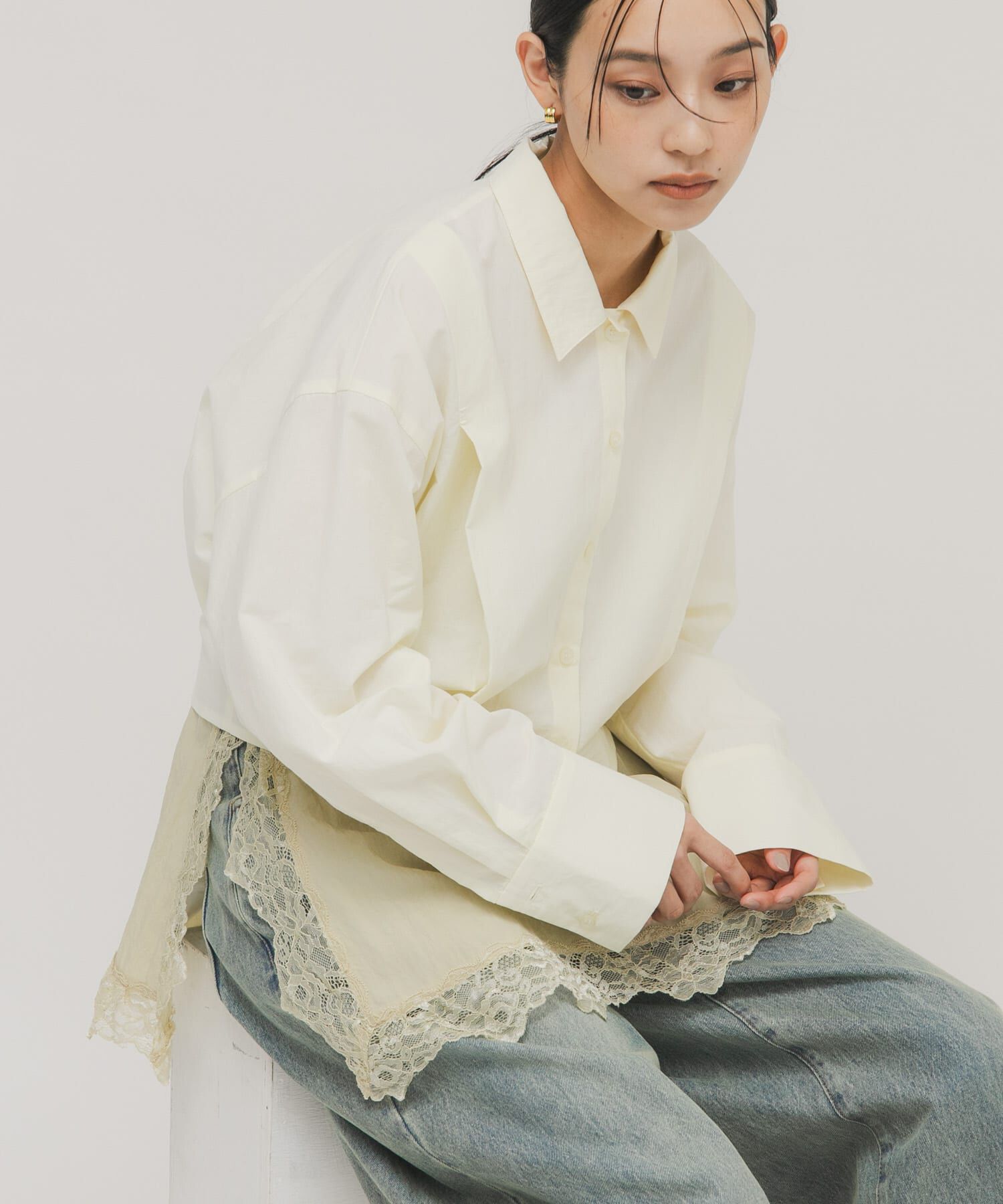  「タックヘムクロップドシャツ」|シャツ・ブラウス|アイボリー