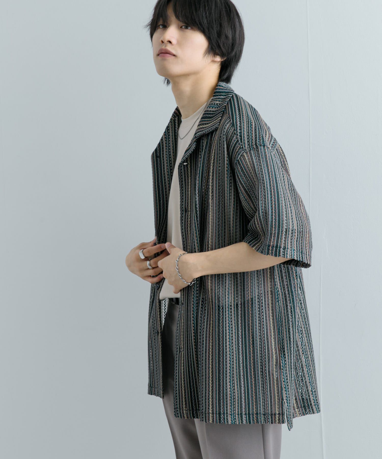 SENSE OF PLACE by URBAN RESEARCH「『ユニセックス』『洗濯可』アソートレースオープンカラーシャツ(5分袖)」|シャツ・ブラウス|