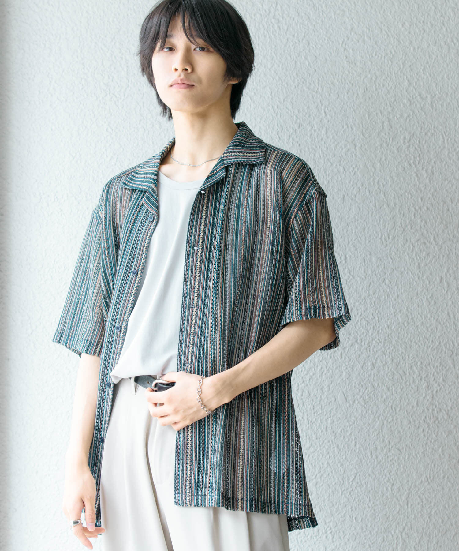 SENSE OF PLACE by URBAN RESEARCH「『ユニセックス』『洗濯可』アソートレースオープンカラーシャツ(5分袖)」|シャツ・ブラウス|