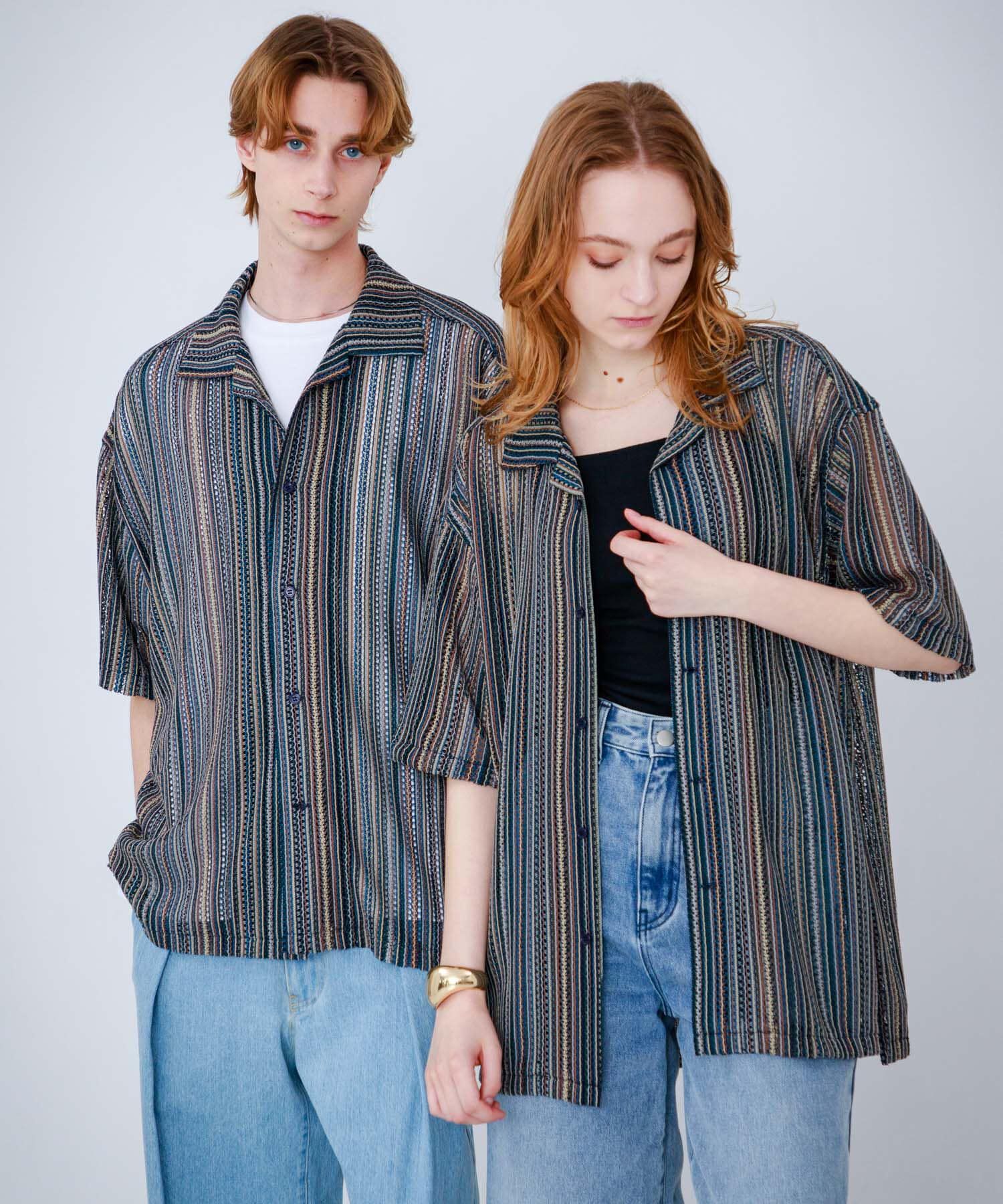 SENSE OF PLACE by URBAN RESEARCH「『ユニセックス』『洗濯可』アソートレースオープンカラーシャツ(5分袖)」|シャツ・ブラウス|