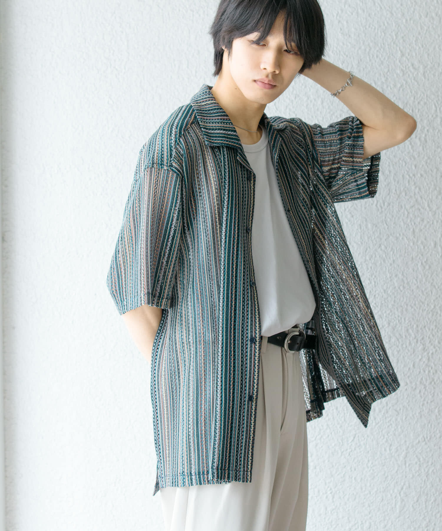 SENSE OF PLACE by URBAN RESEARCH「『ユニセックス』『洗濯可』アソートレースオープンカラーシャツ(5分袖)」|シャツ・ブラウス|