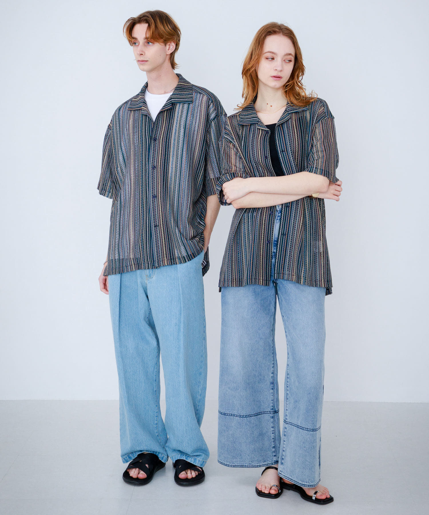 SENSE OF PLACE by URBAN RESEARCH「『ユニセックス』『洗濯可』アソートレースオープンカラーシャツ(5分袖)」|シャツ・ブラウス|