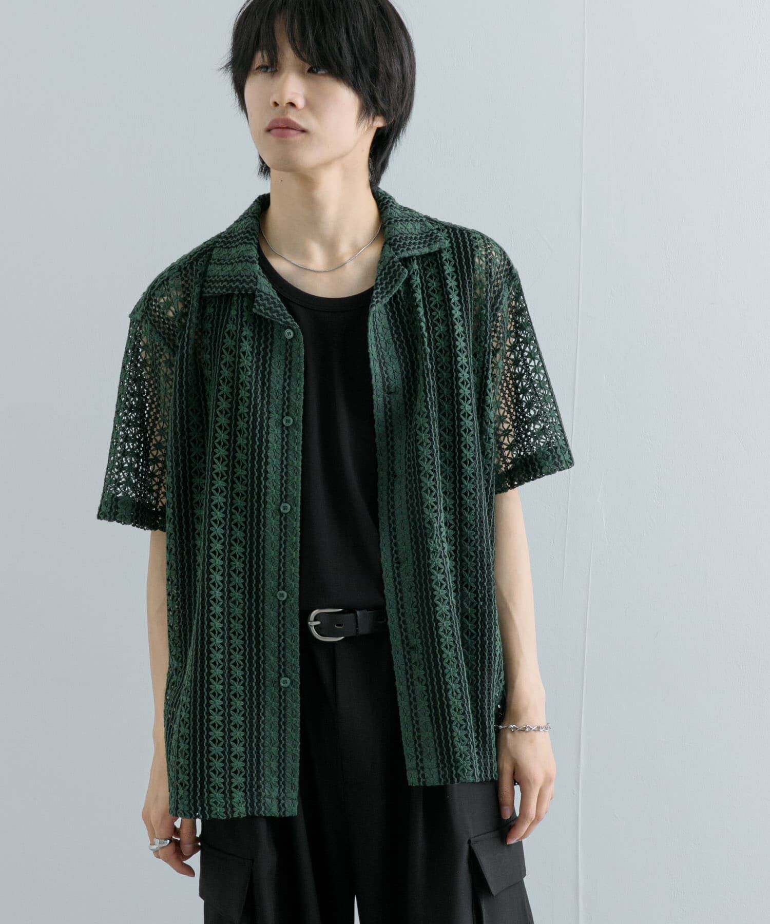 SENSE OF PLACE by URBAN RESEARCH「『ユニセックス』『洗濯可』アソートレースオープンカラーシャツ(5分袖)」|シャツ・ブラウス|