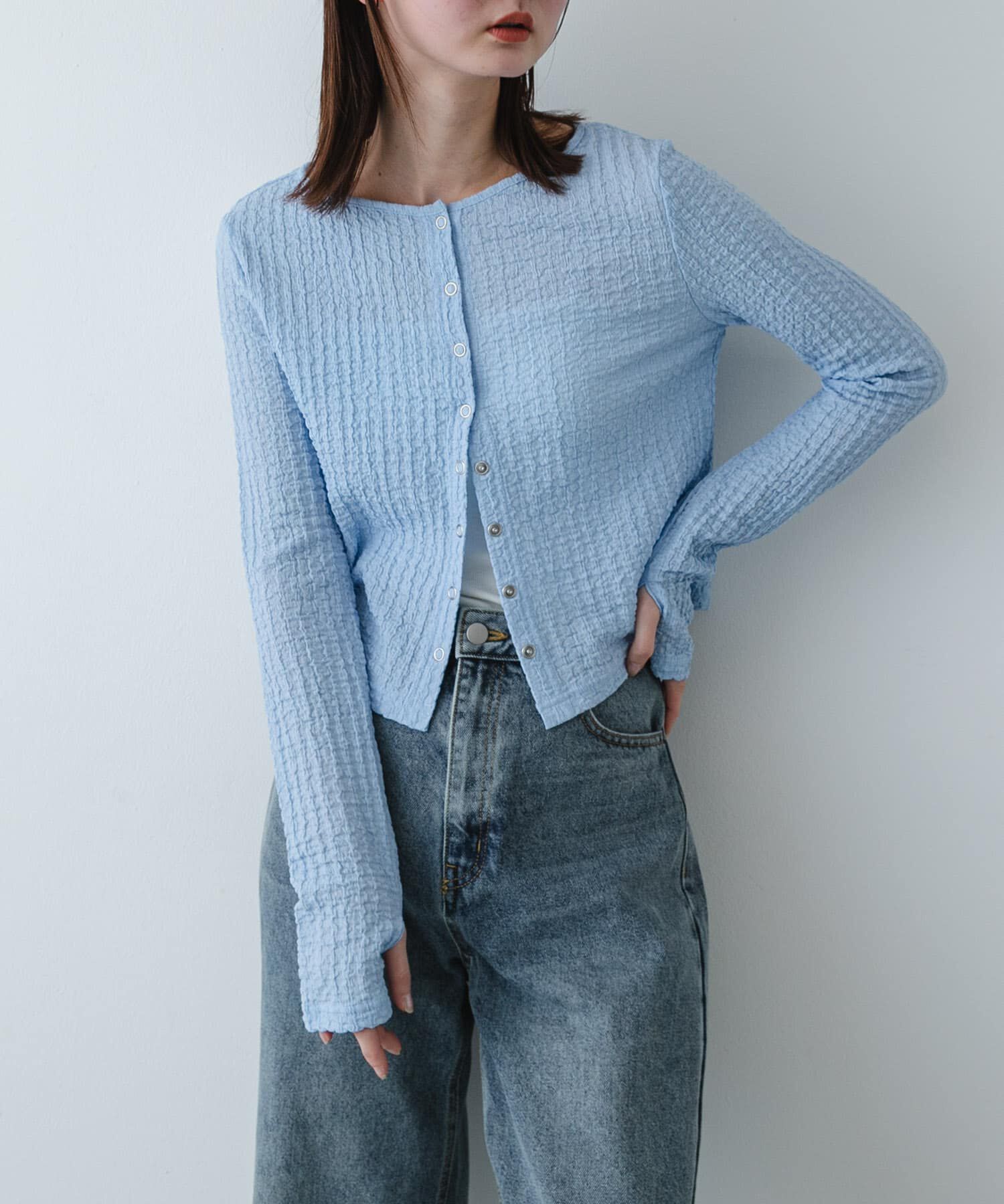 SENSE OF PLACE by URBAN RESEARCH「シャーリングカットカーディガン」|Tシャツ・カットソー|ライトブルー