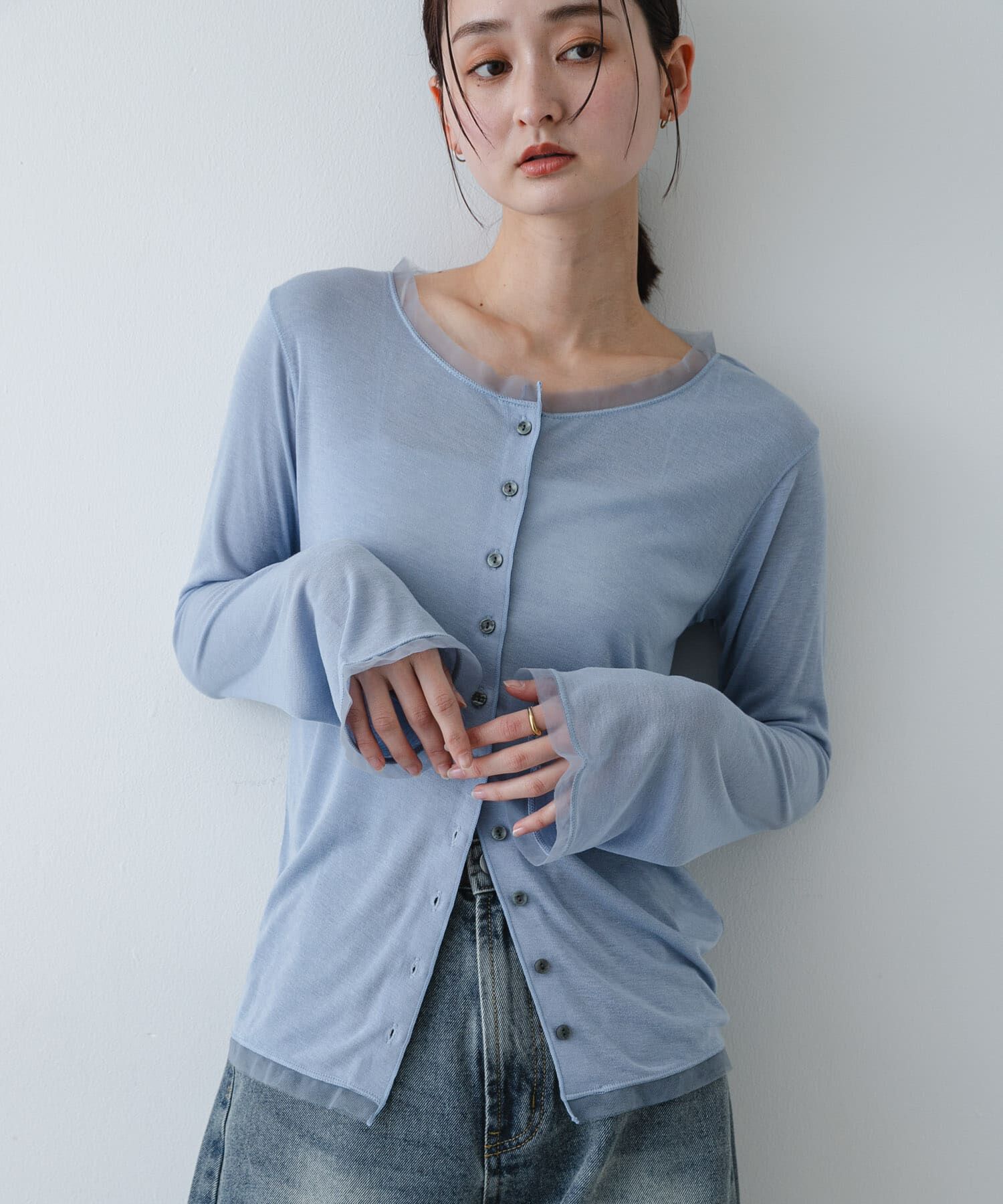 SENSE OF PLACE by URBAN RESEARCH「チュールシアーレイヤードカットカーディガン」|カーディガン|ライトブルー