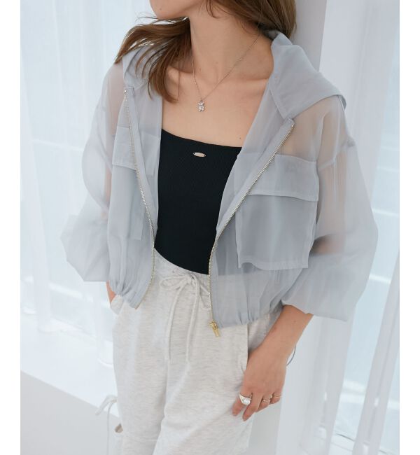  「シアーフードブルゾン」|シャツ・ブラウス|グレー