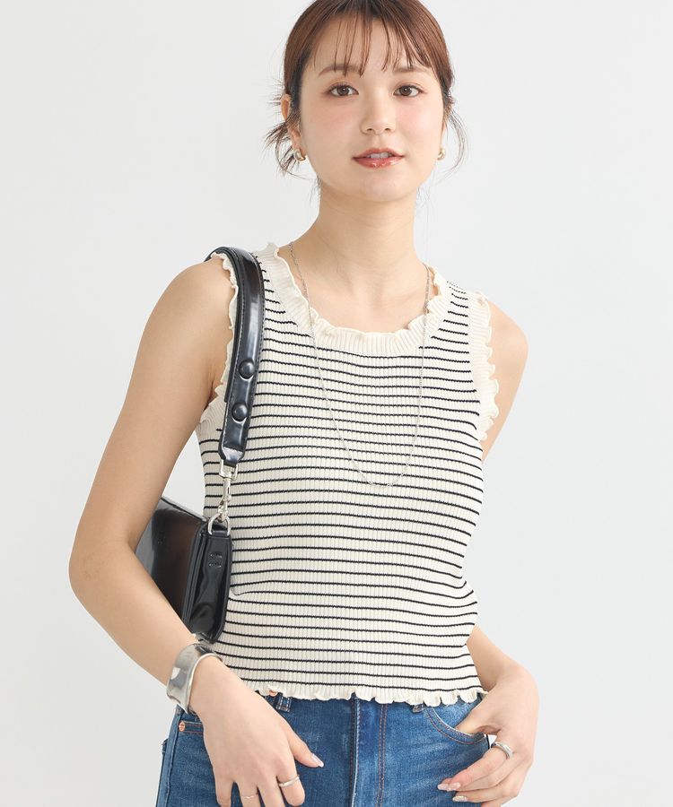 earth music&ecology「フリルニットタンクトップ」|キャミソール|