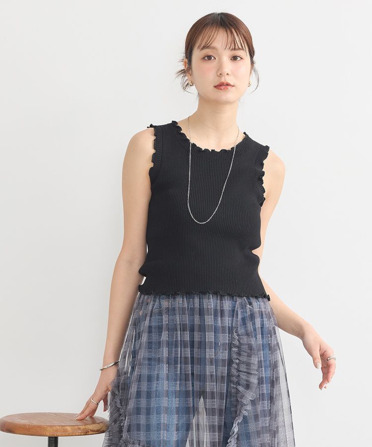 earth music&ecology「フリルニットタンクトップ」|キャミソール|