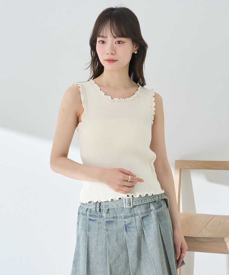 earth music&ecology「フリルニットタンクトップ」|キャミソール|