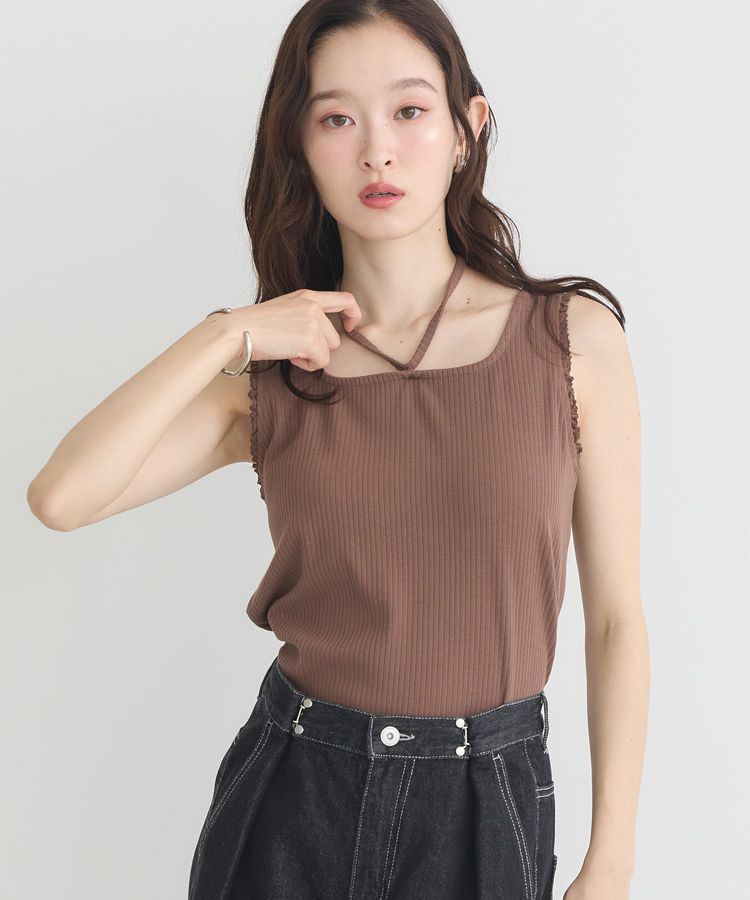 earth music&ecology「マルチwayネックホルターレースタンク」|インナー|Brown