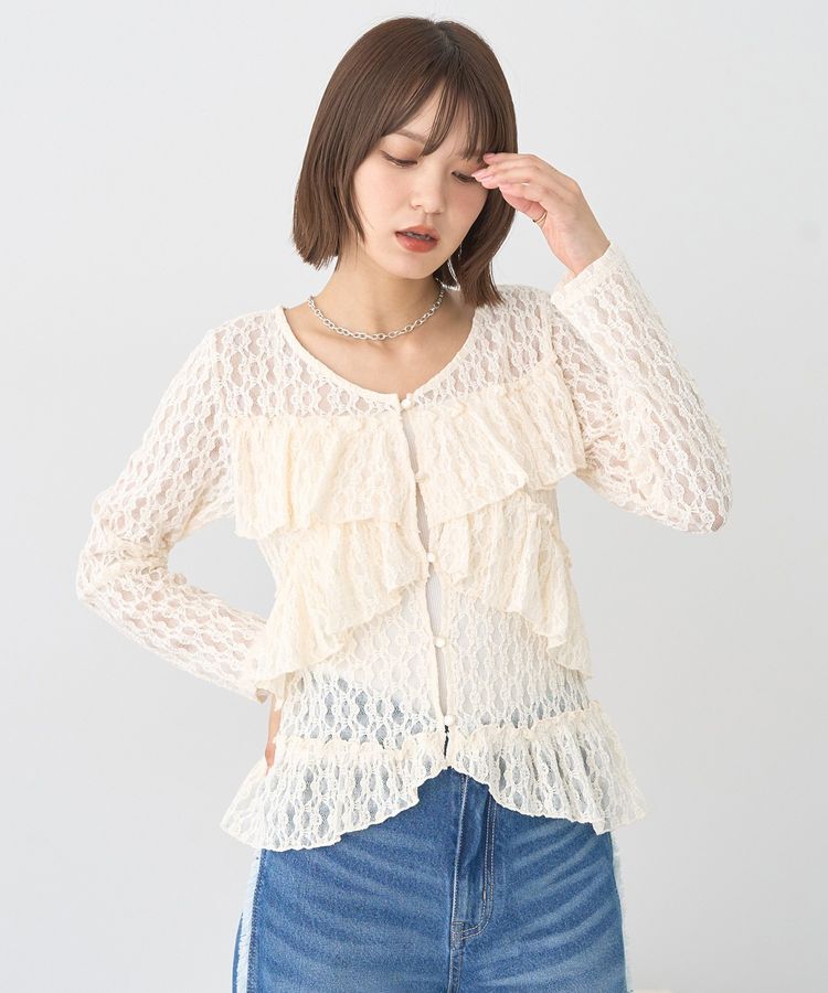 earth music&ecology「レースフリルメローカーディガン」|カーディガン|