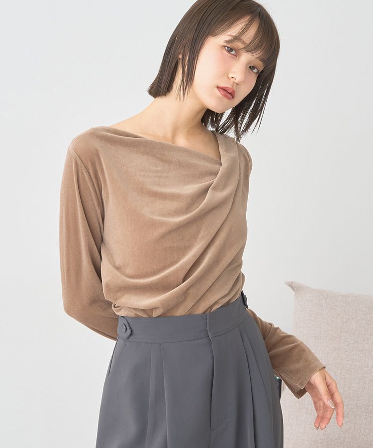 earth music&ecology「シアーベロアドレープネックプルオーバー」|Tシャツ・カットソー|Beige