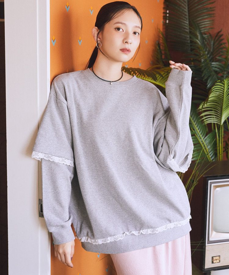 earth music&ecology「レーススウェットプルオーバー」|スウェット・ジャージ|Gray