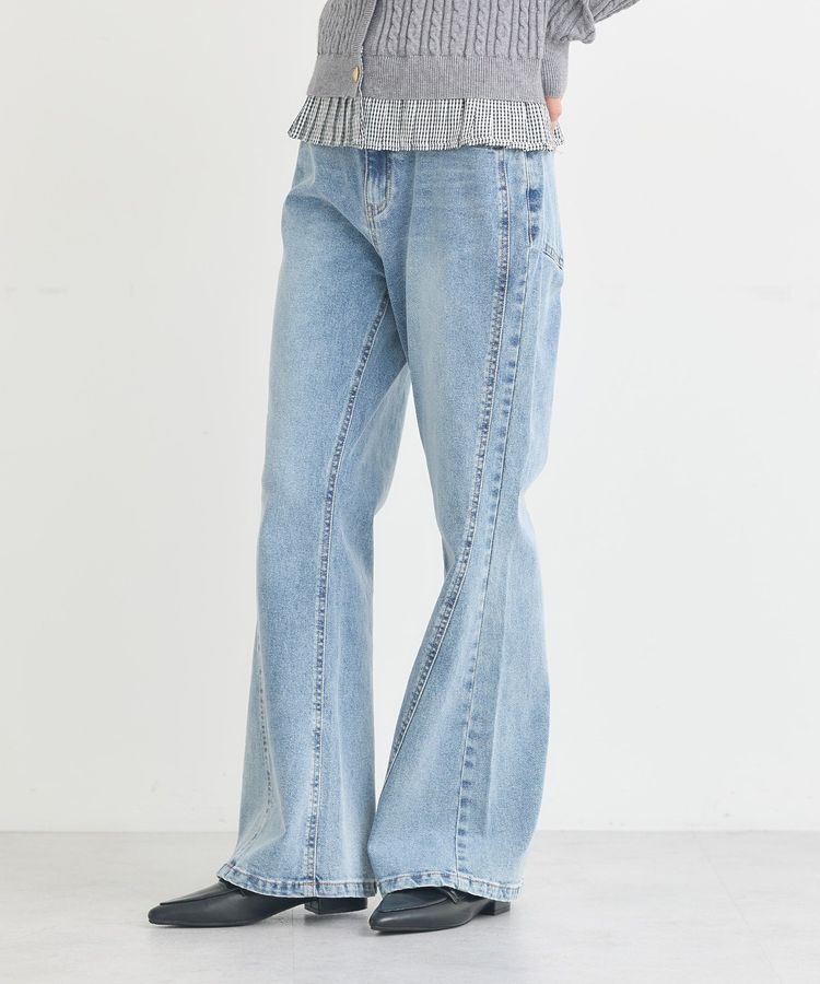 earth music&ecology「切り替えフレアデニムパンツ」|デニム|