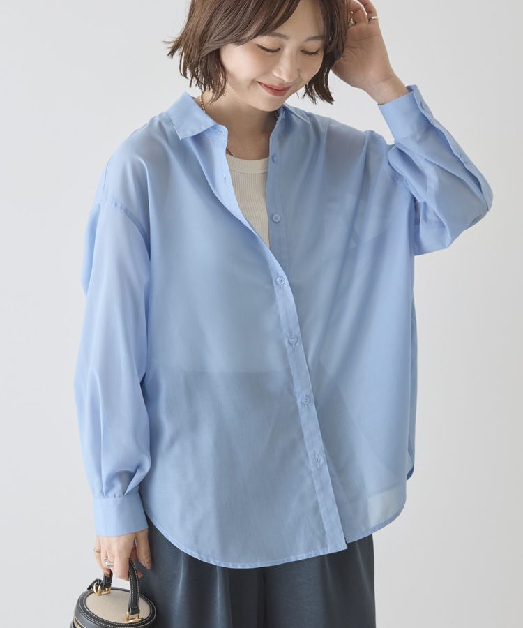 AMERICAN HOLIC「【イージーケア・UVカット】シアーラウンドシャツ」|シャツ・ブラウス|Blue