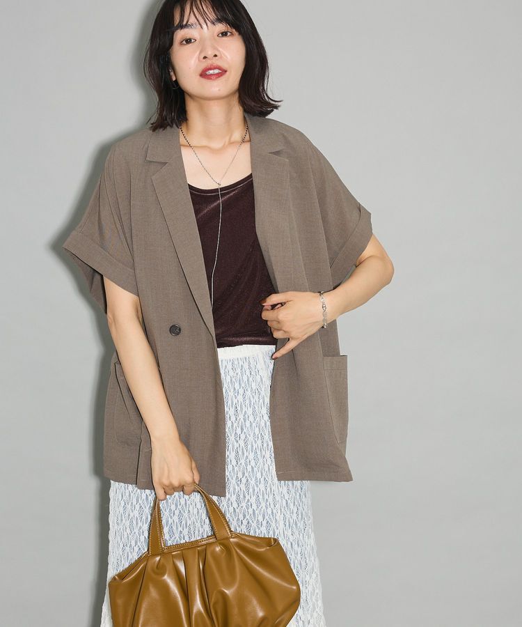 Green Parks「麻調フレンチスリーブジャケット」|テーラードジャケット|