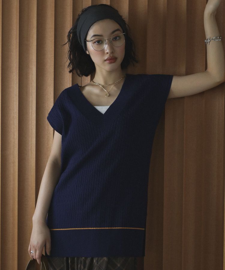 Green Parks「裾ラインケーブルニットベスト」|ベスト・ジレ|