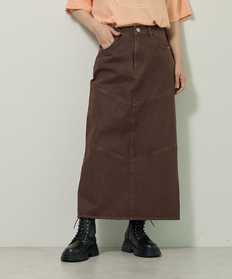 Green Parks「デニムタイトロングスカート」|タイト|Brown