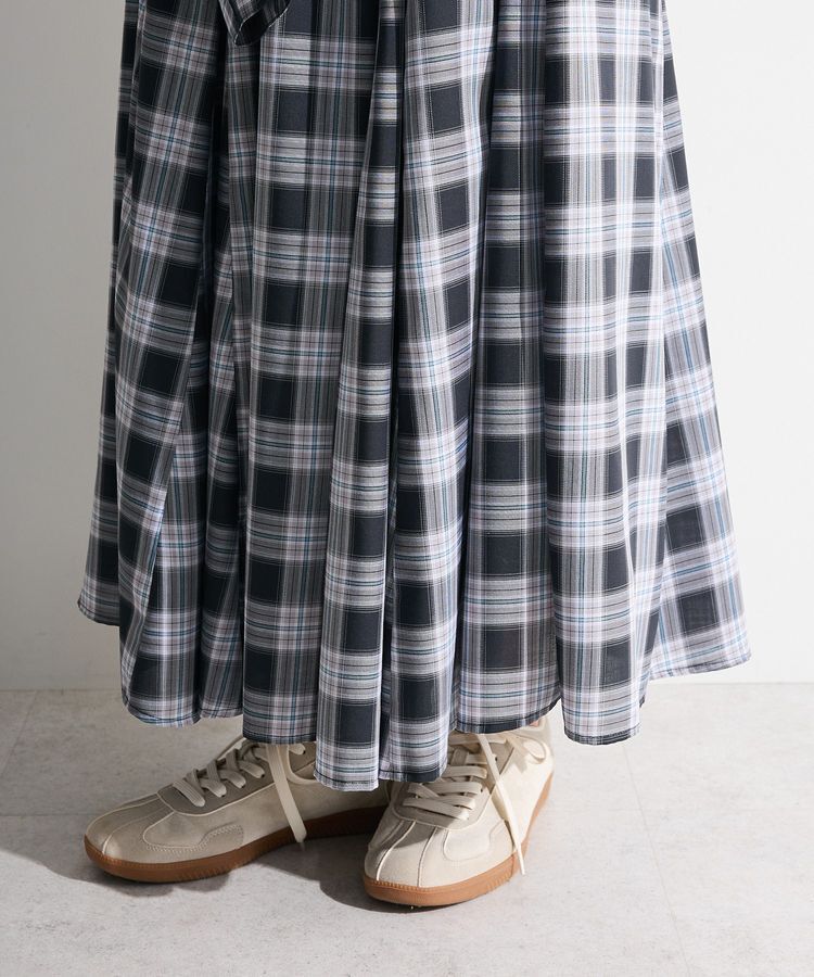 Green Parks「【しゃれシャツ】イージーケアチェックボリュームスカート」|フレア|