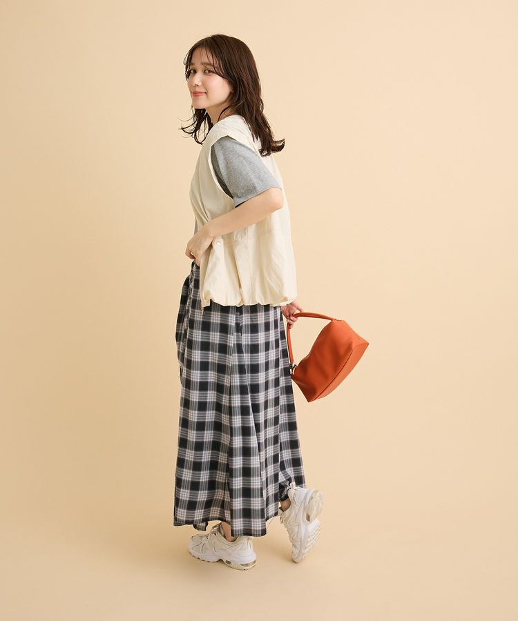 Green Parks「【しゃれシャツ】イージーケアチェックボリュームスカート」|フレア|