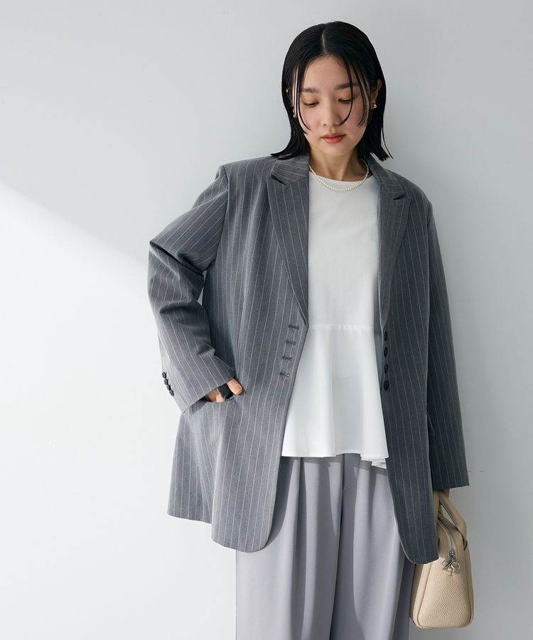 Green Parks「裏付きテーラードジャケット」|テーラードジャケット|ストライプグレー