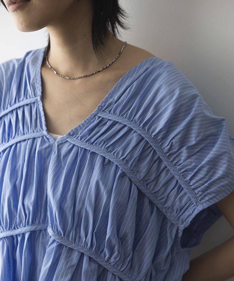 GARAGE OF GOOD CLOTHING「ストライプVネックギャザーブラウス」|シャツ・ブラウス|