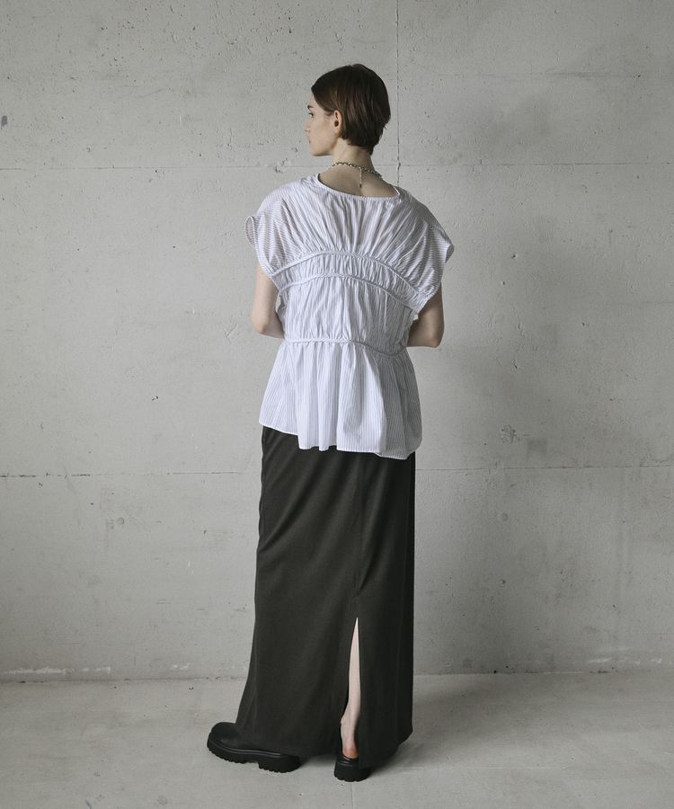 GARAGE OF GOOD CLOTHING「ストライプVネックギャザーブラウス」|シャツ・ブラウス|