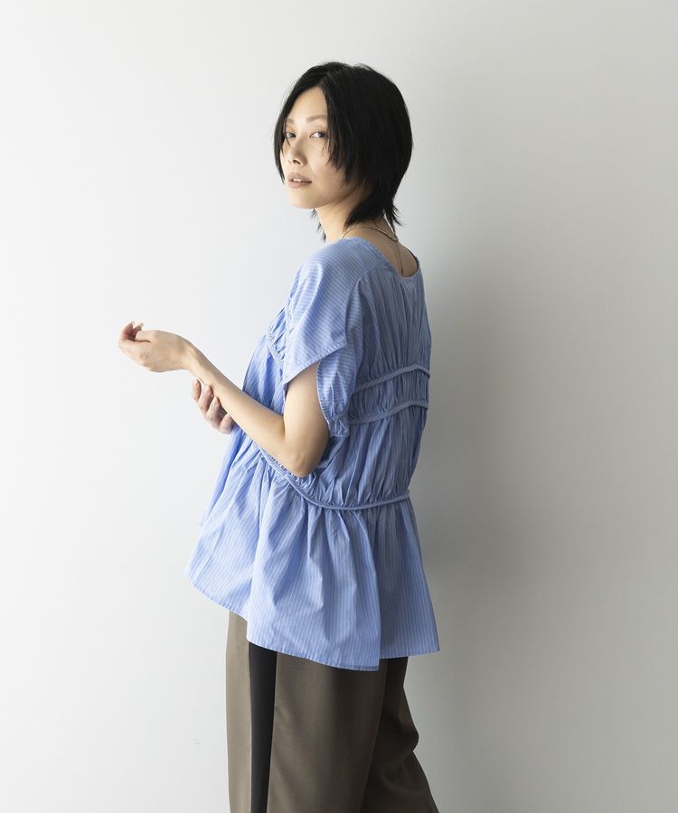 GARAGE OF GOOD CLOTHING「ストライプVネックギャザーブラウス」|シャツ・ブラウス|