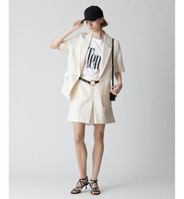 allureville「【セットアップ対応可能】リネンコンシャークスキンハーフスリーブジャケット」|テーラードジャケット|