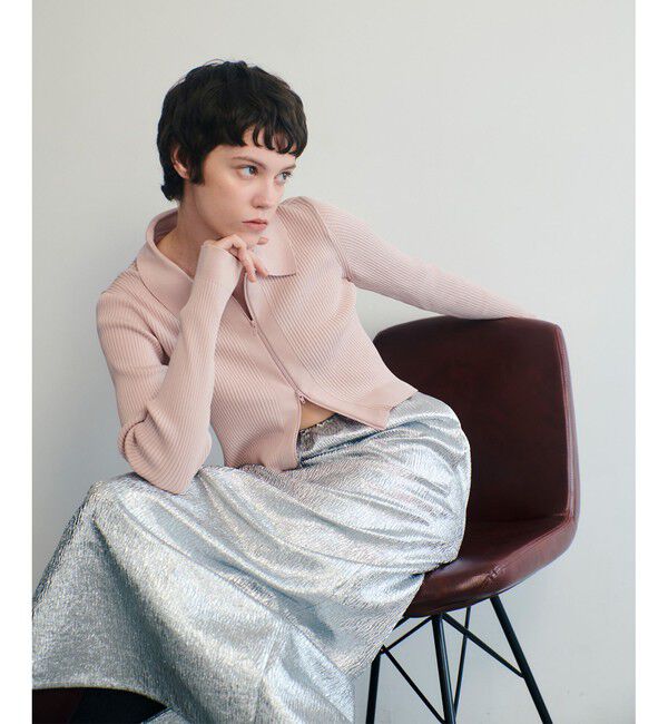 allureville「メタリックジャガードナロースカート」|タイト|